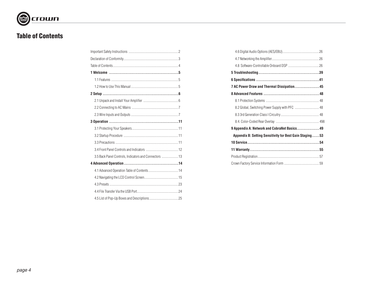 Crown Audio I-T12000 HD User Manual | Page 4 / 60