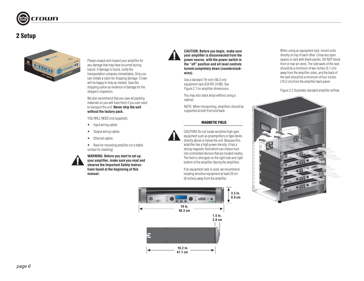2 setup | Crown Audio I-T12000 HD User Manual | Page 6 / 60
