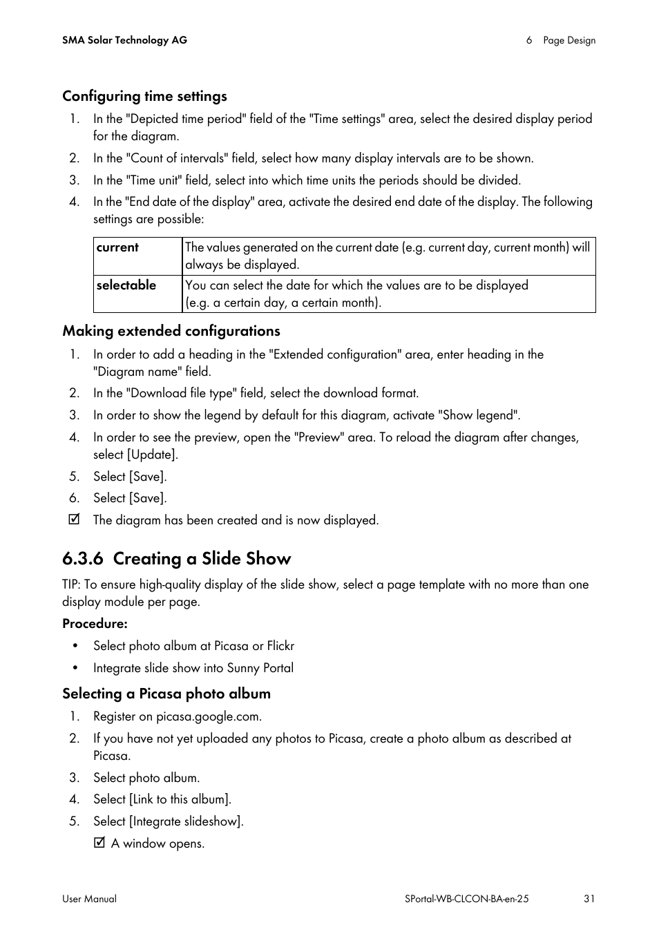 6 creating a slide show, Creating a slide show | SMA SUNNY WEBBOX User Manual | Page 31 / 77