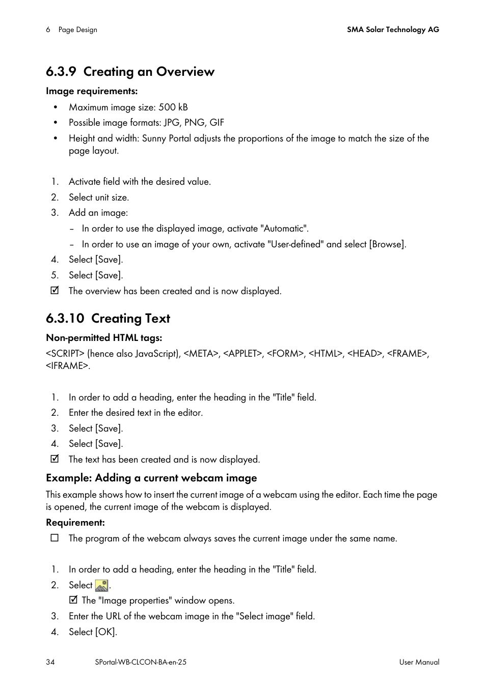 9 creating an overview, 10 creating text, Creating an overview | Creating text | SMA SUNNY WEBBOX User Manual | Page 34 / 77