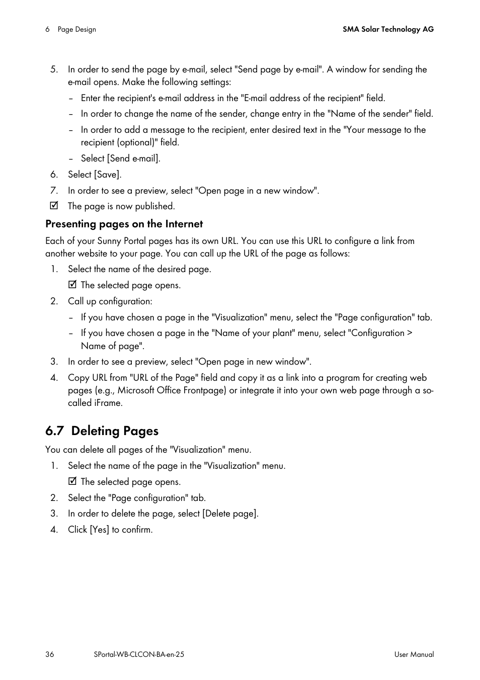 7 deleting pages | SMA SUNNY WEBBOX User Manual | Page 36 / 77