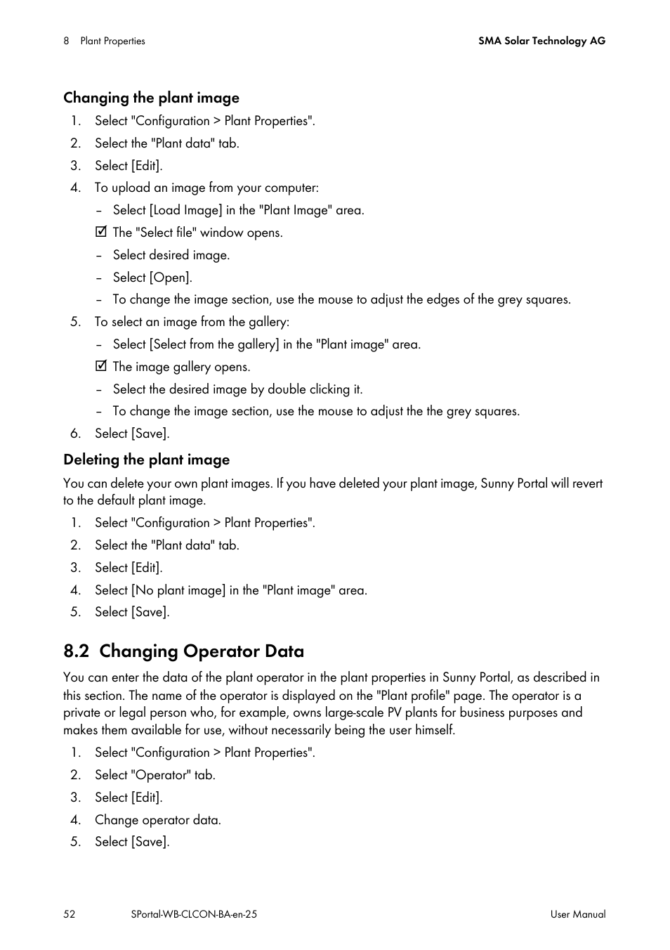 2 changing operator data, Changing operator data | SMA SUNNY WEBBOX User Manual | Page 52 / 77