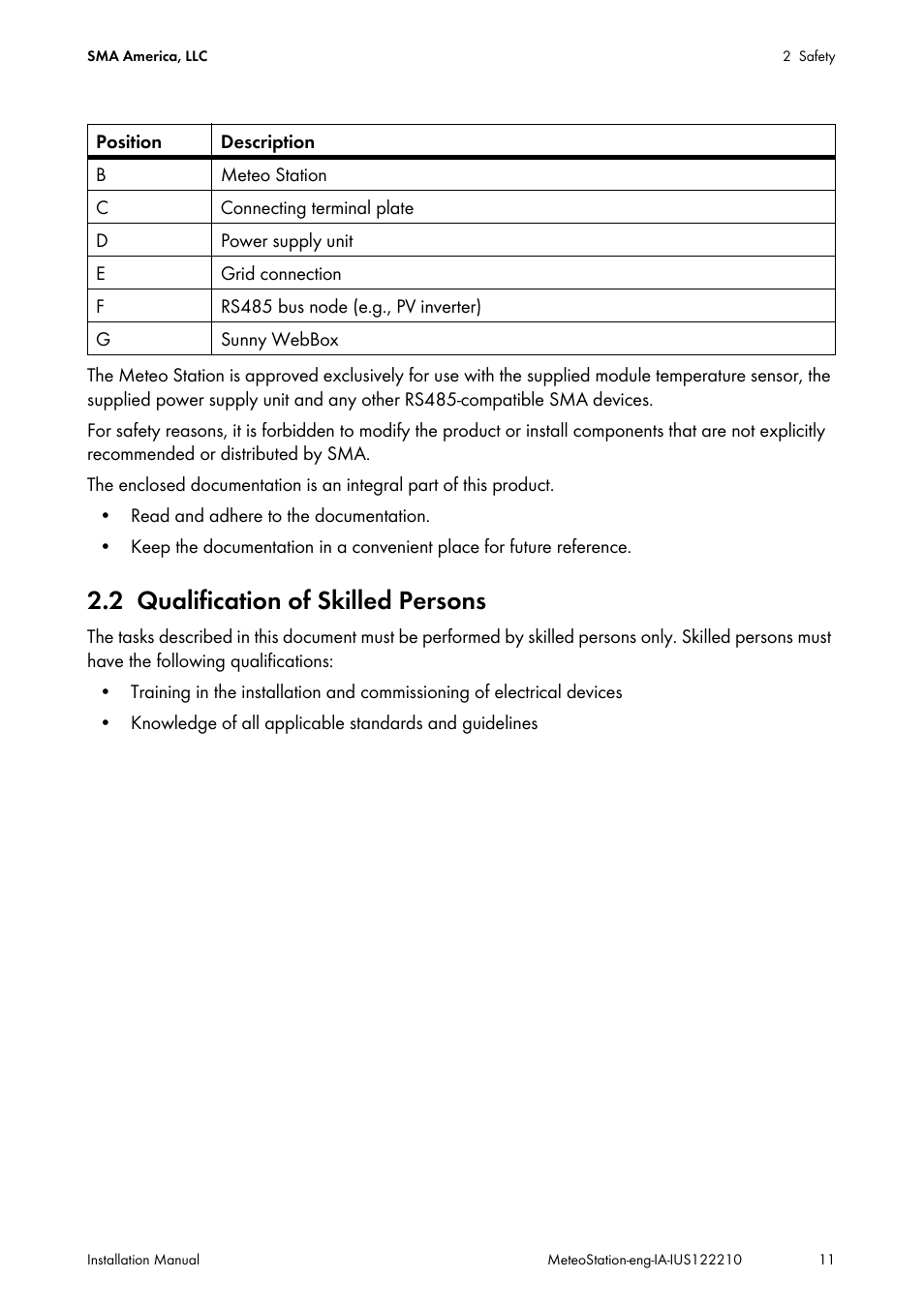2 qualification of skilled persons, Qualification of skilled persons | SMA METEO STATION Installation User Manual | Page 11 / 33