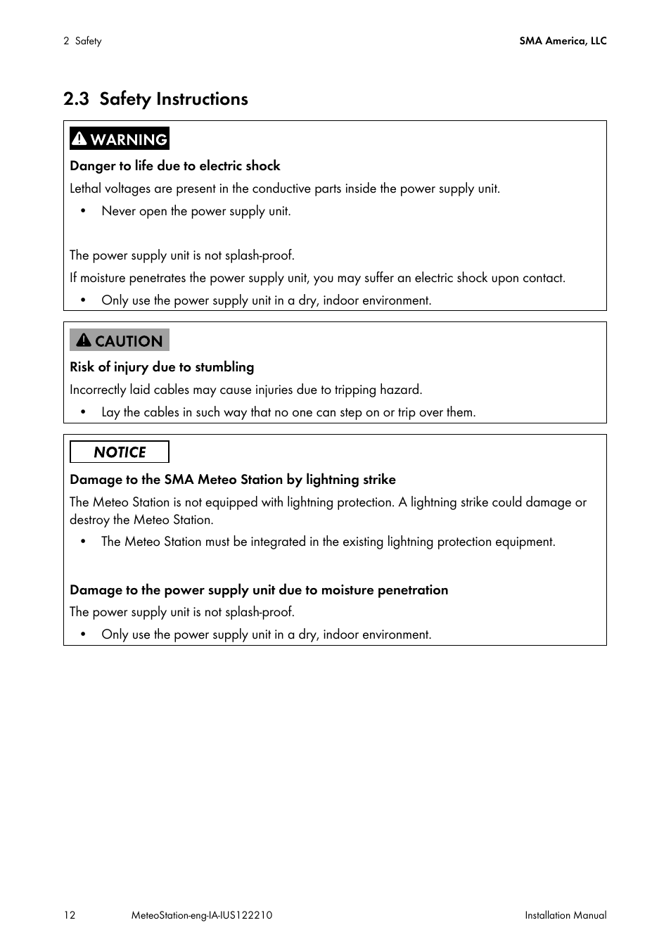 3 safety instructions, Safety instructions | SMA METEO STATION Installation User Manual | Page 12 / 33