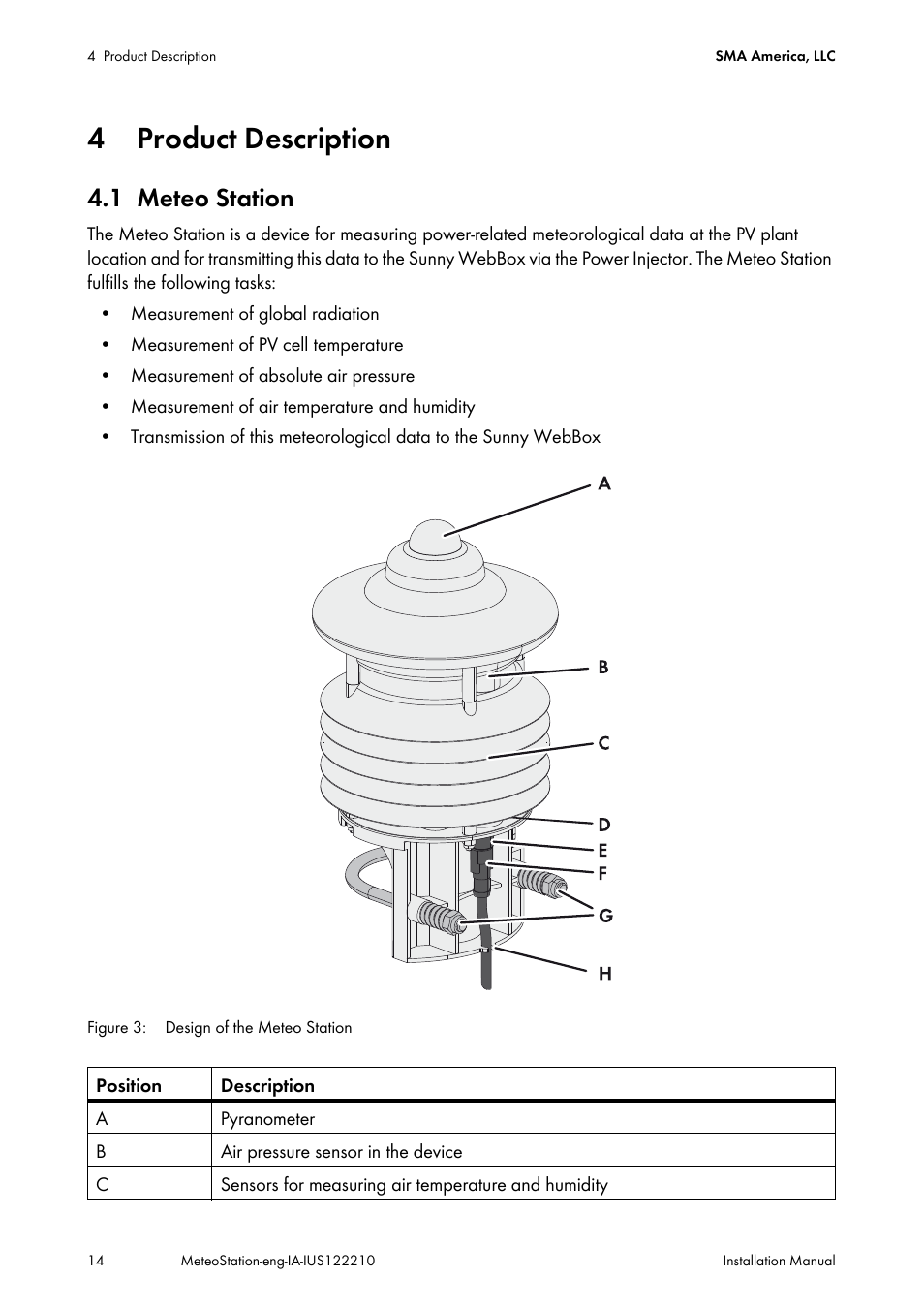 4 product description, 1 meteo station, Product description | Meteo station | SMA METEO STATION Installation User Manual | Page 14 / 33
