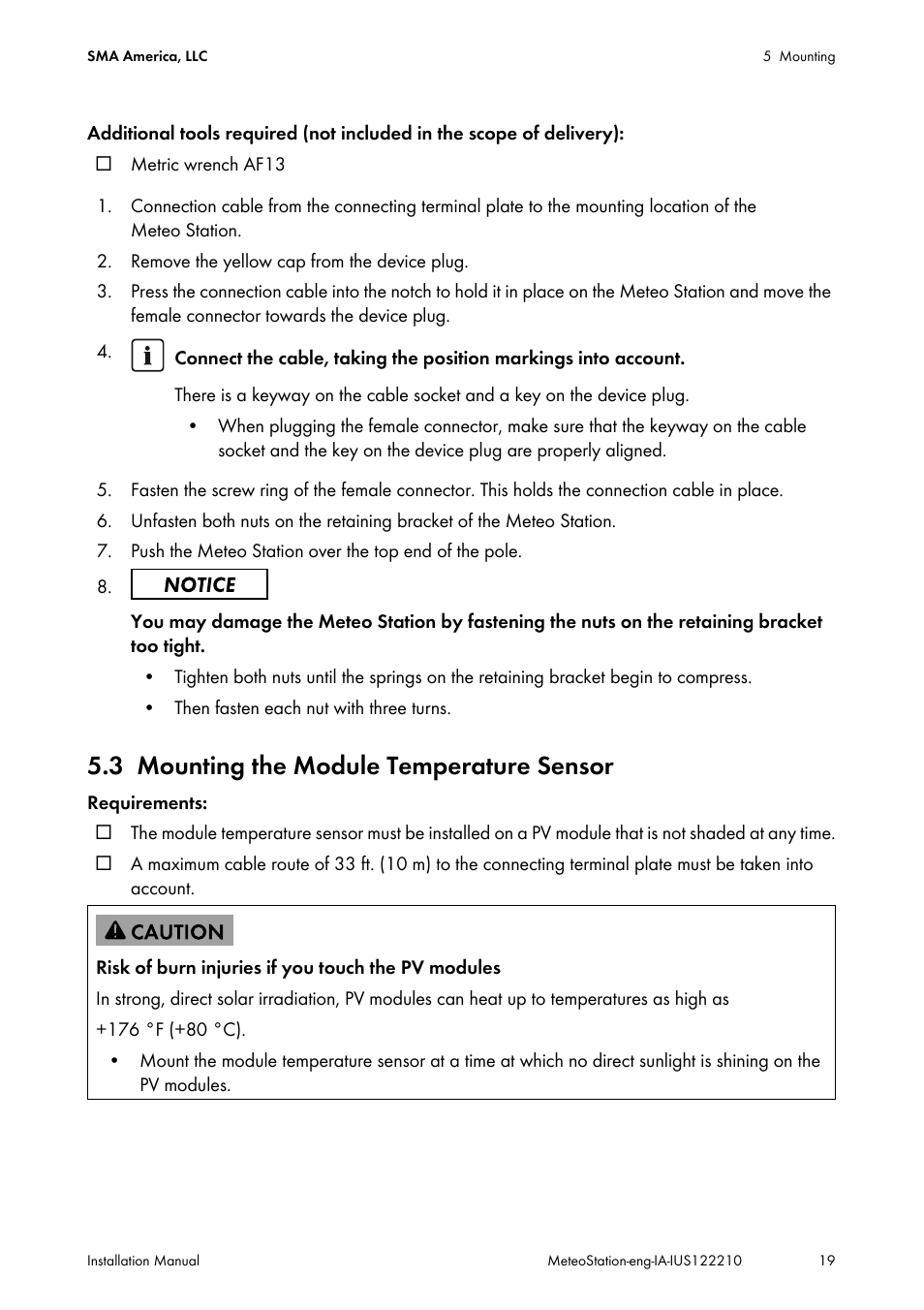 3 mounting the module temperature sensor, Mounting the module temperature sensor | SMA METEO STATION Installation User Manual | Page 19 / 33
