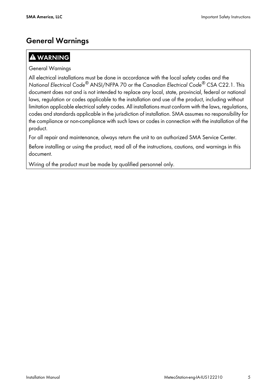General warnings | SMA METEO STATION Installation User Manual | Page 5 / 33