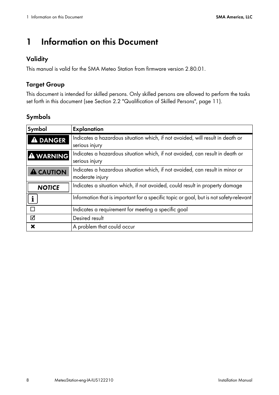 1 information on this document, Information on this document | SMA METEO STATION Installation User Manual | Page 8 / 33