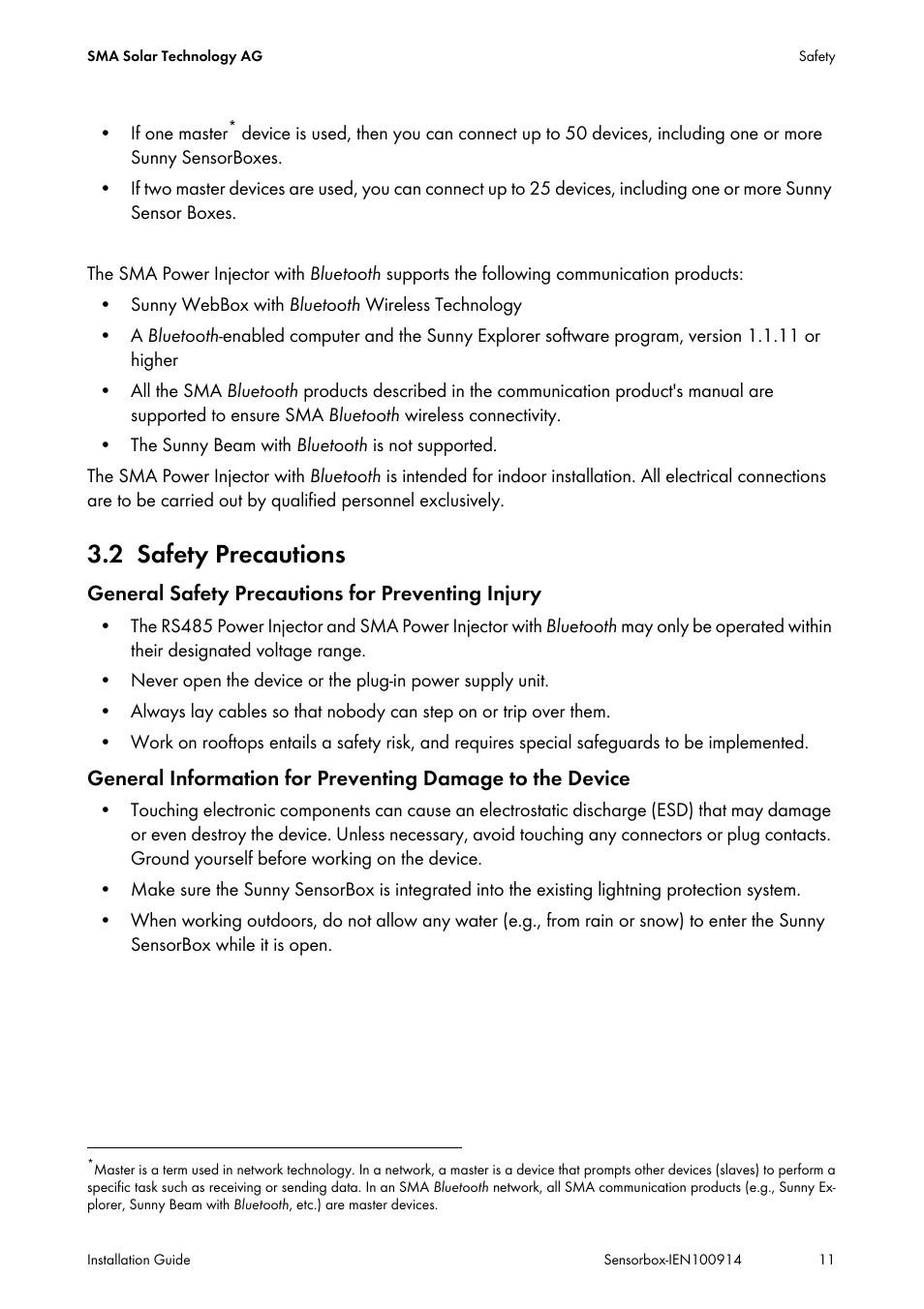 2 safety precautions, Safety precautions | SMA Sensorbox User Manual | Page 11 / 84