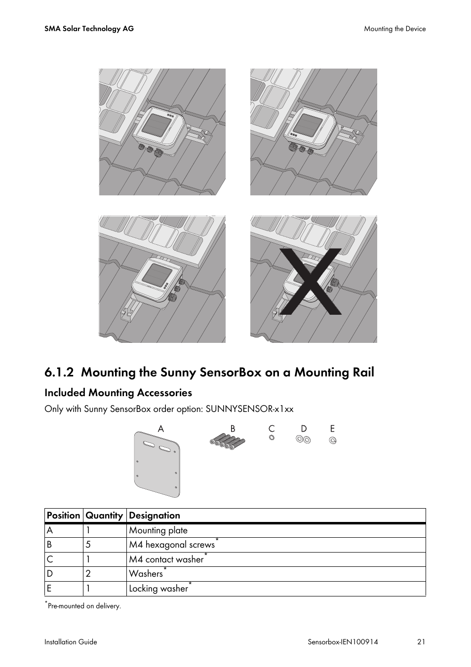 2 mounting the sunny sensorbox on a mounting rail, Mounting the sunny sensorbox on a mounting rail, Included mounting accessories | SMA Sensorbox User Manual | Page 21 / 84