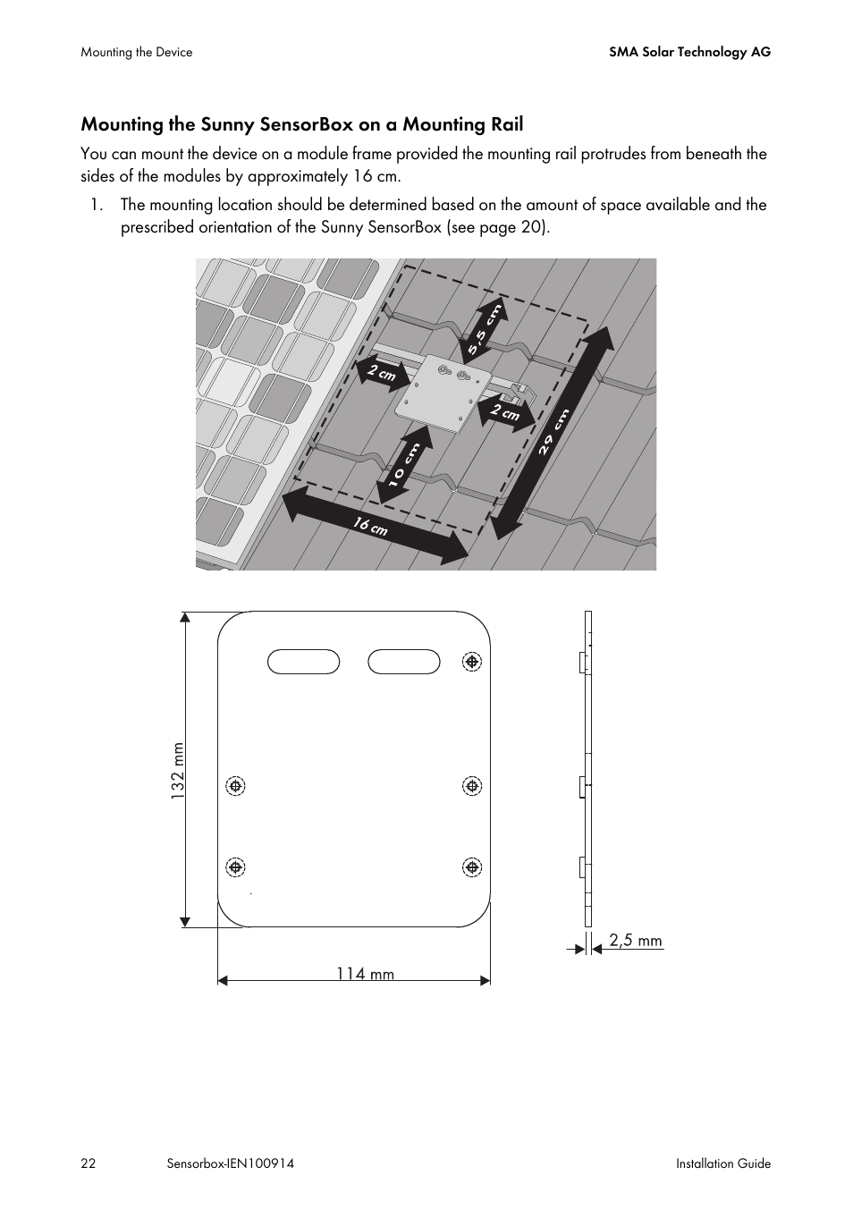 Mounting the sunny sensorbox on a mounting rail | SMA Sensorbox User Manual | Page 22 / 84