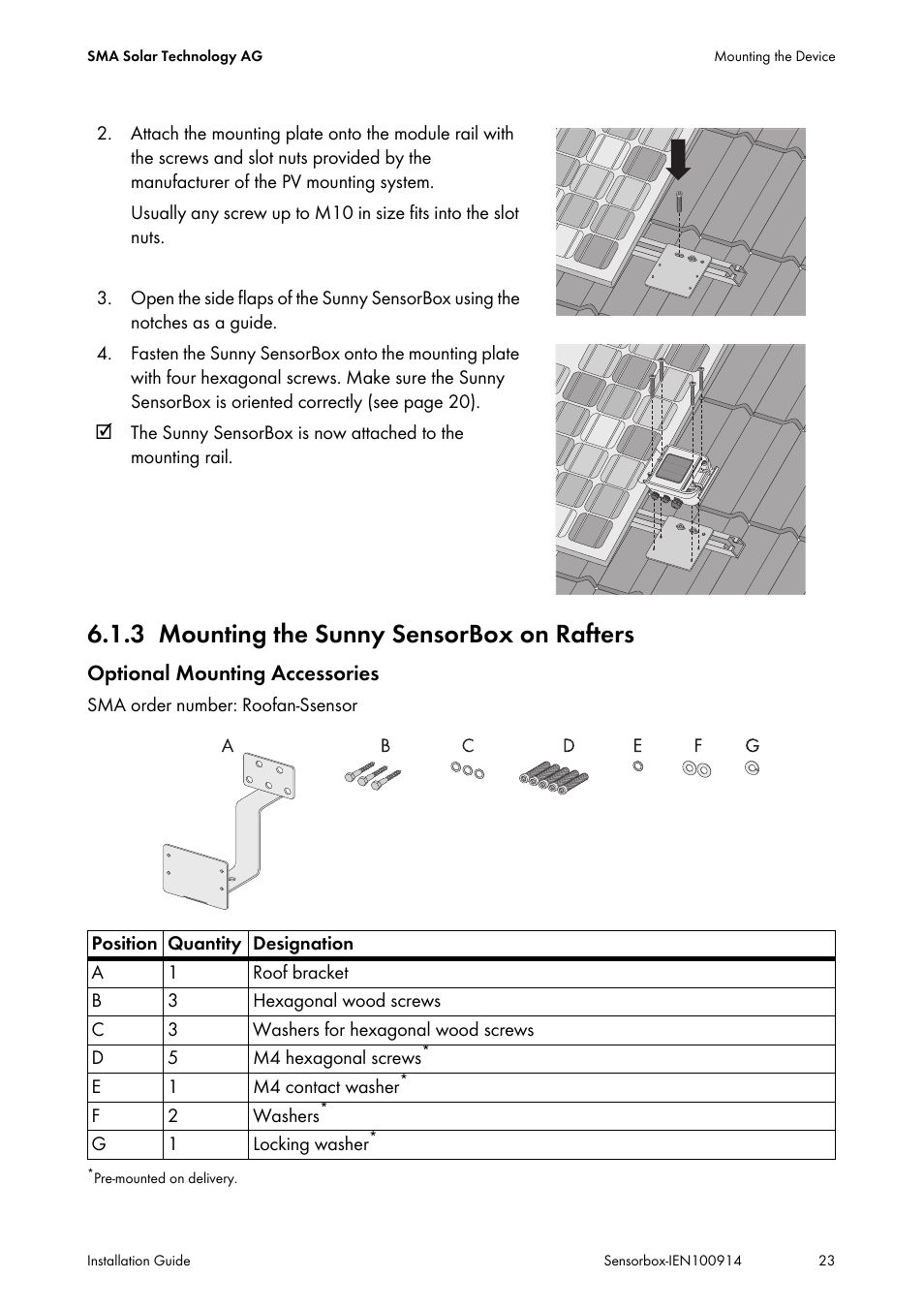 3 mounting the sunny sensorbox on rafters, Mounting the sunny sensorbox on rafters | SMA Sensorbox User Manual | Page 23 / 84