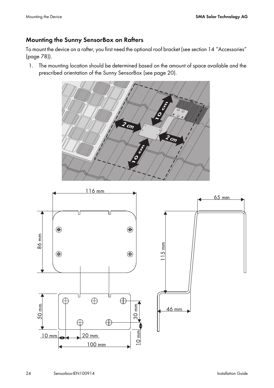 Mounting the sunny sensorbox on rafters | SMA Sensorbox User Manual | Page 24 / 84