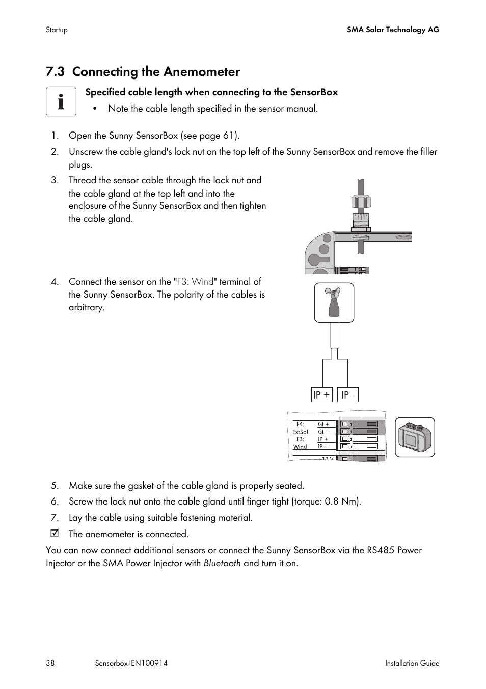 3 connecting the anemometer, Connecting the anemometer | SMA Sensorbox User Manual | Page 38 / 84