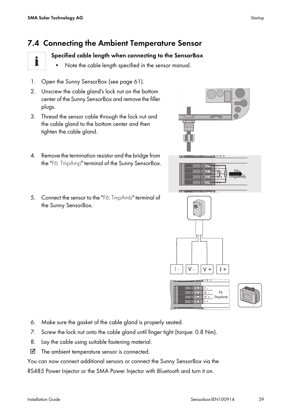 4 connecting the ambient temperature sensor, Connecting the ambient temperature sensor | SMA Sensorbox User Manual | Page 39 / 84
