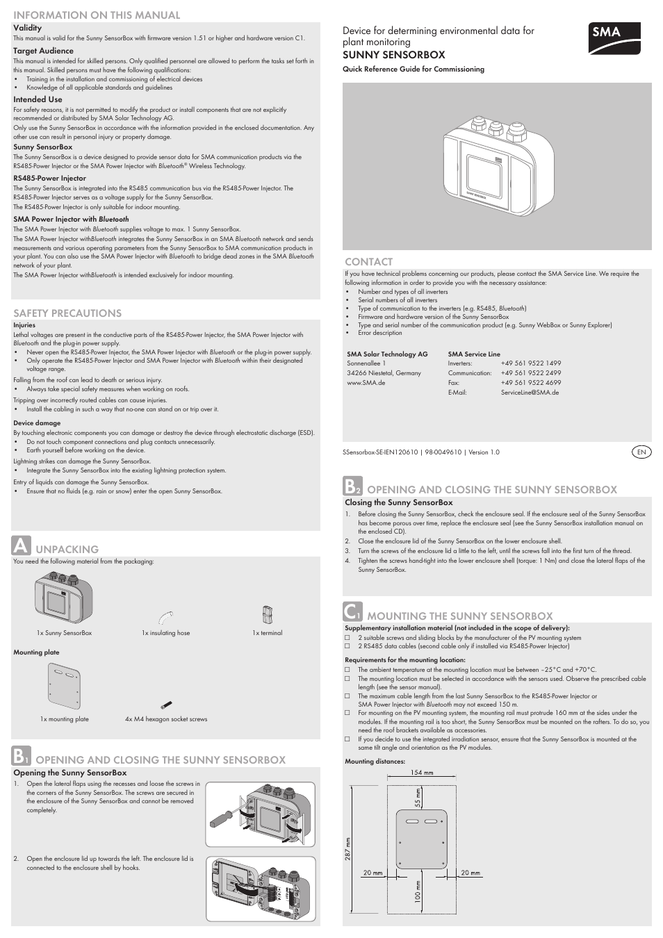 SMA Sensorbox Quick Reference Guide User Manual | 2 pages