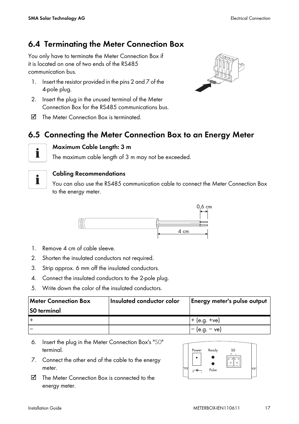 4 terminating the meter connection box, Terminating the meter connection box | SMA METER CONNECTION BOX User Manual | Page 17 / 32