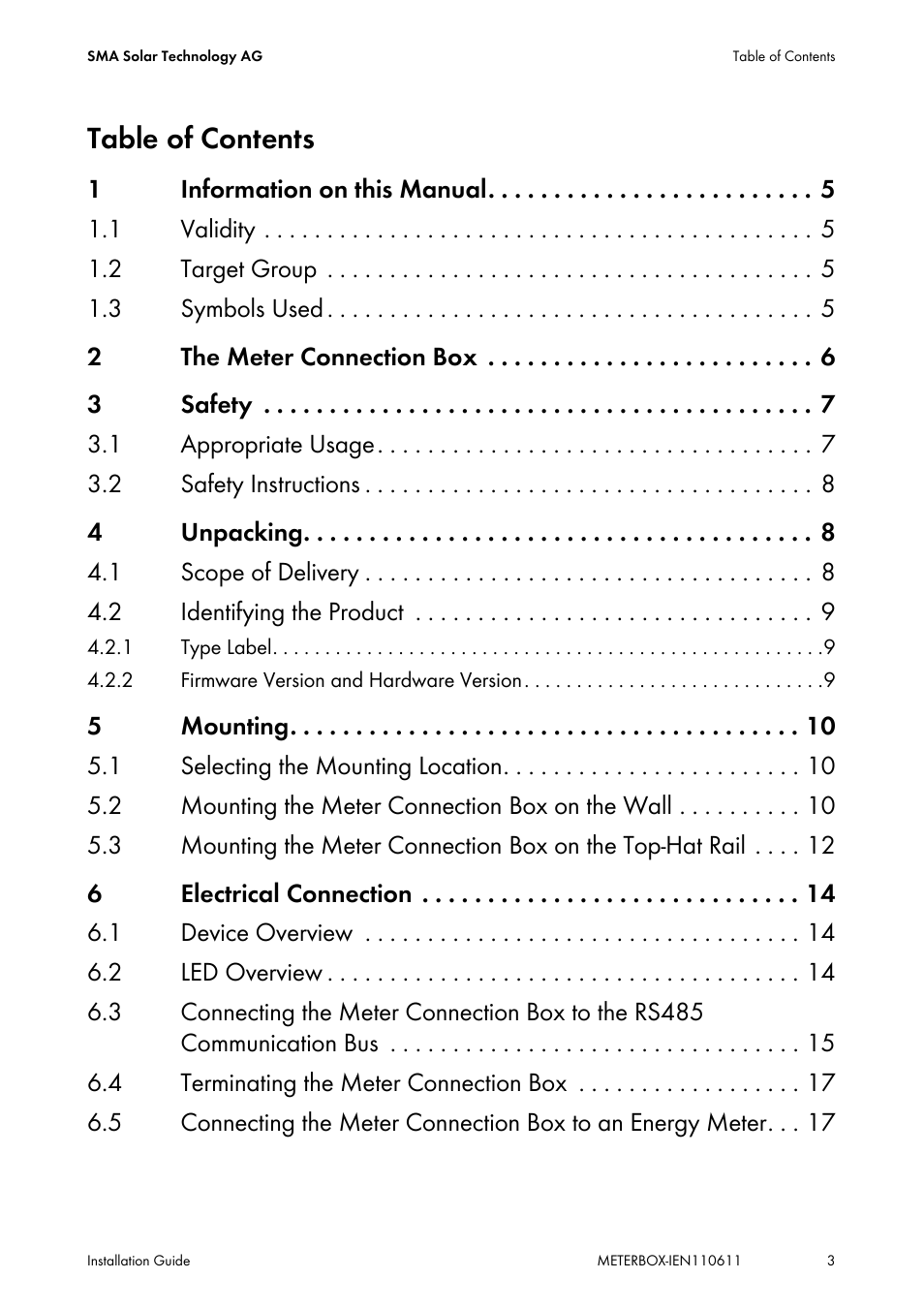 SMA METER CONNECTION BOX User Manual | Page 3 / 32