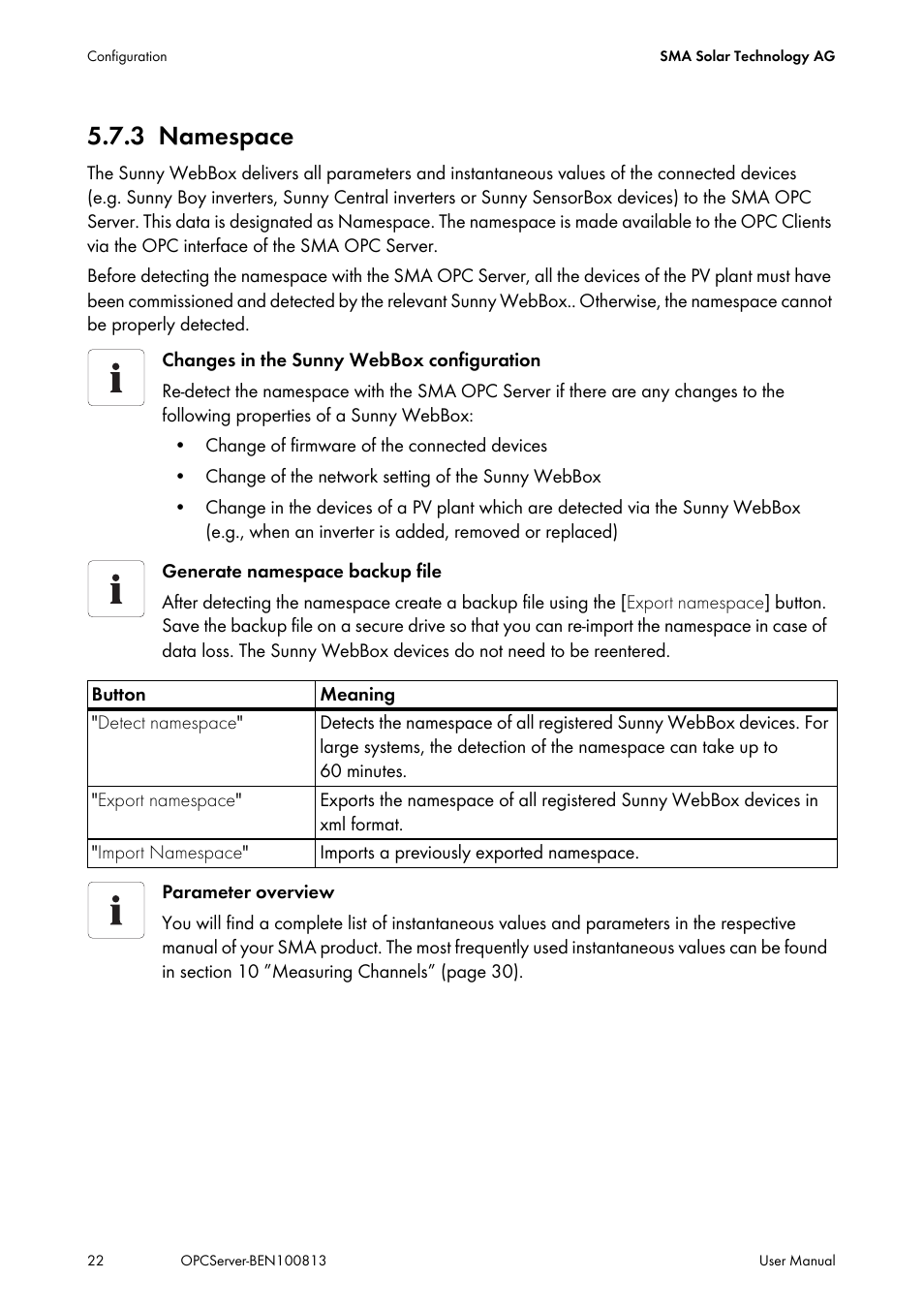 3 namespace, Namespace | SMA OPC SERVER User Manual | Page 22 / 36