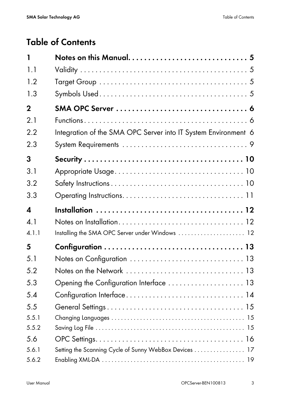 SMA OPC SERVER User Manual | Page 3 / 36