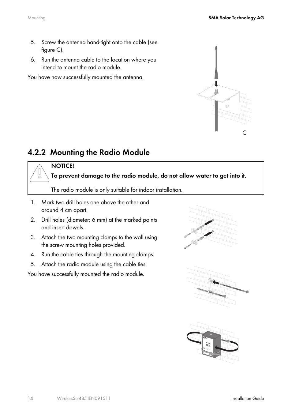 2 mounting the radio module, Mounting the radio module | SMA Wireless-Set485-01 User Manual | Page 14 / 36