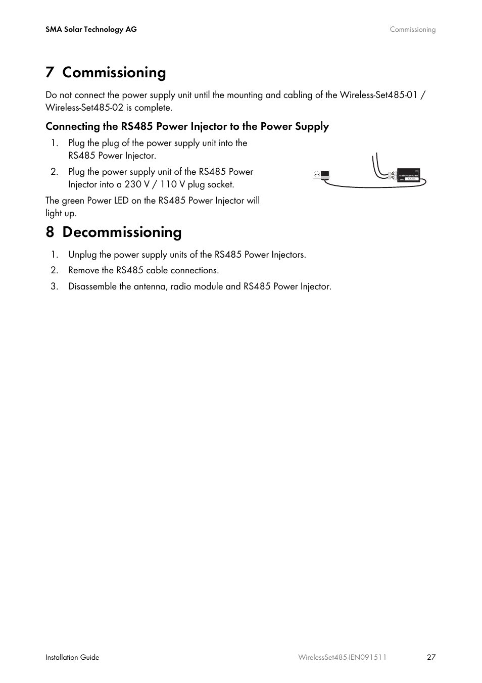 7 commissioning, 8 decommissioning, Commissioning | Decommissioning | SMA Wireless-Set485-01 User Manual | Page 27 / 36