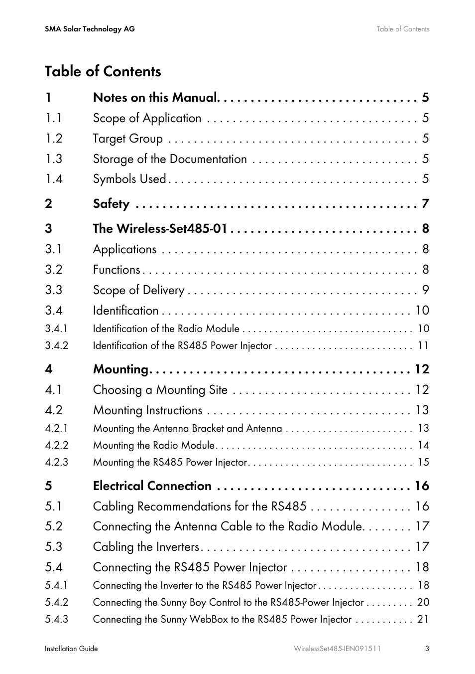 SMA Wireless-Set485-01 User Manual | Page 3 / 36