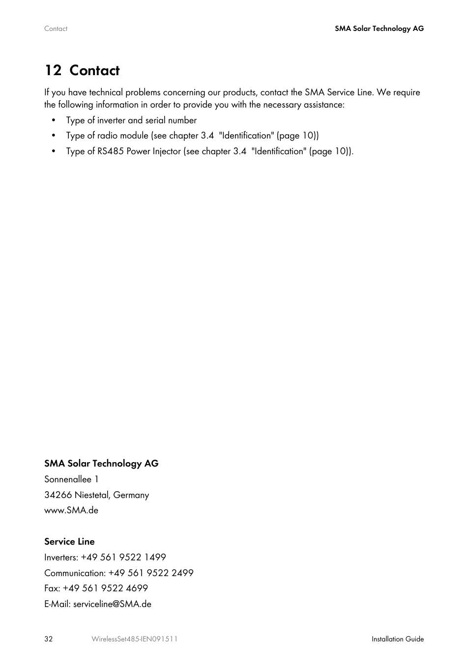 12 contact, Contact | SMA Wireless-Set485-01 User Manual | Page 32 / 36