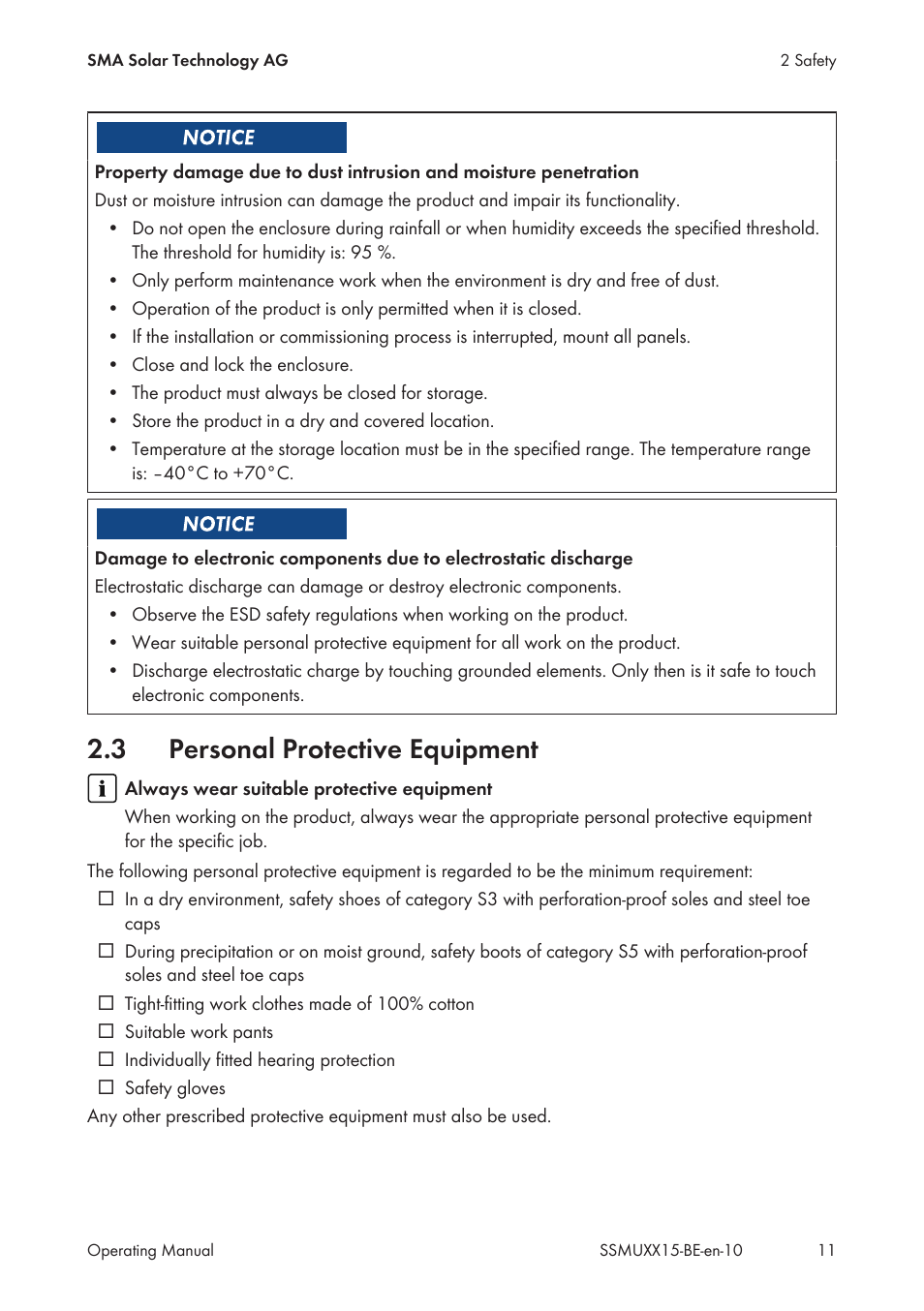 3 personal protective equipment, Personal protective equipment | SMA SSM-U-1615 User Manual | Page 11 / 76