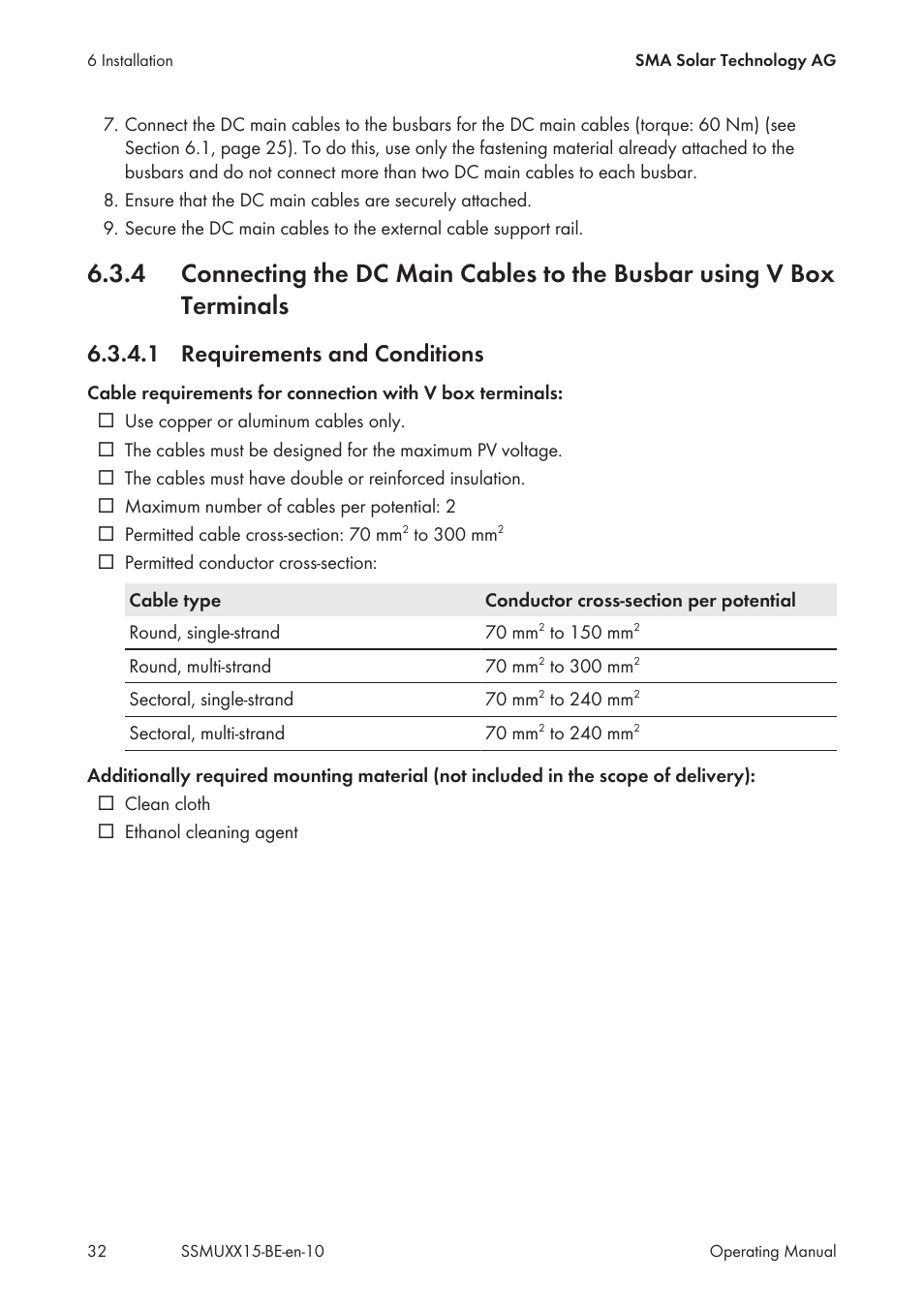 1 requirements and conditions, Requirements and conditions | SMA SSM-U-1615 User Manual | Page 32 / 76