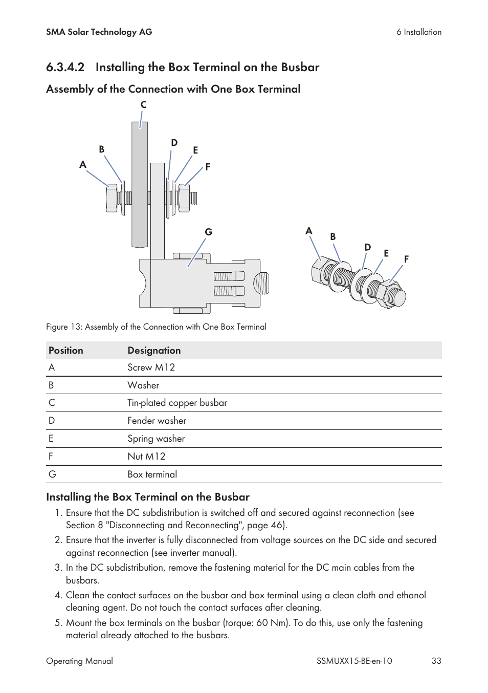2 installing the box terminal on the busbar, Installing the box terminal on the busbar | SMA SSM-U-1615 User Manual | Page 33 / 76