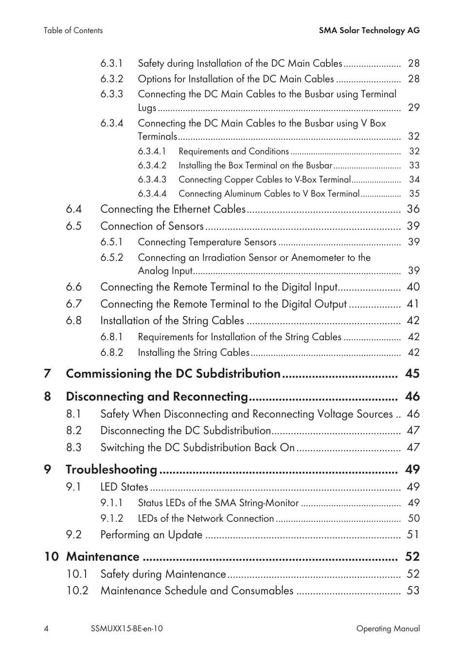 9troubleshooting, 10 maintenance | SMA SSM-U-1615 User Manual | Page 4 / 76