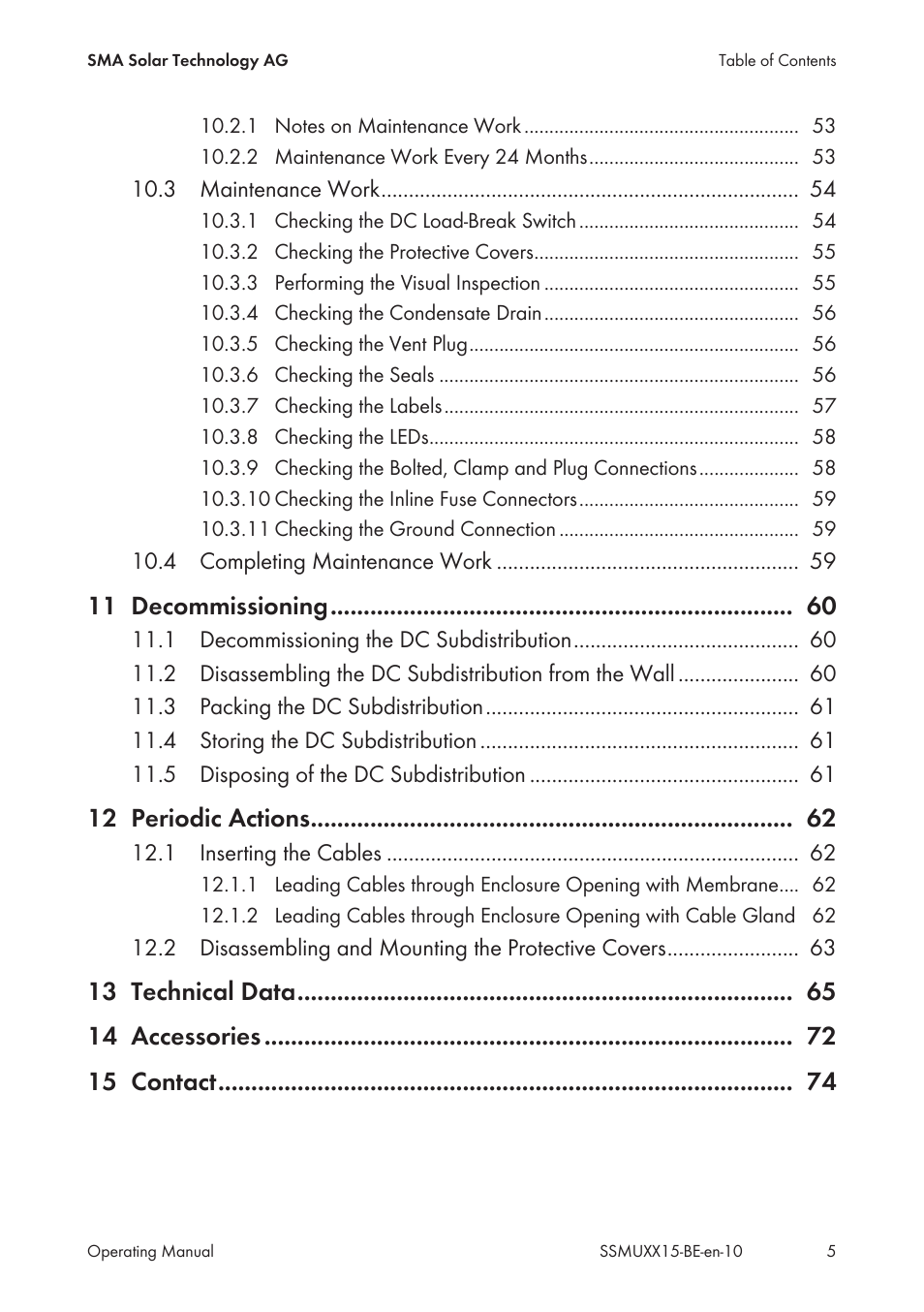 11 decommissioning, 12 periodic actions | SMA SSM-U-1615 User Manual | Page 5 / 76