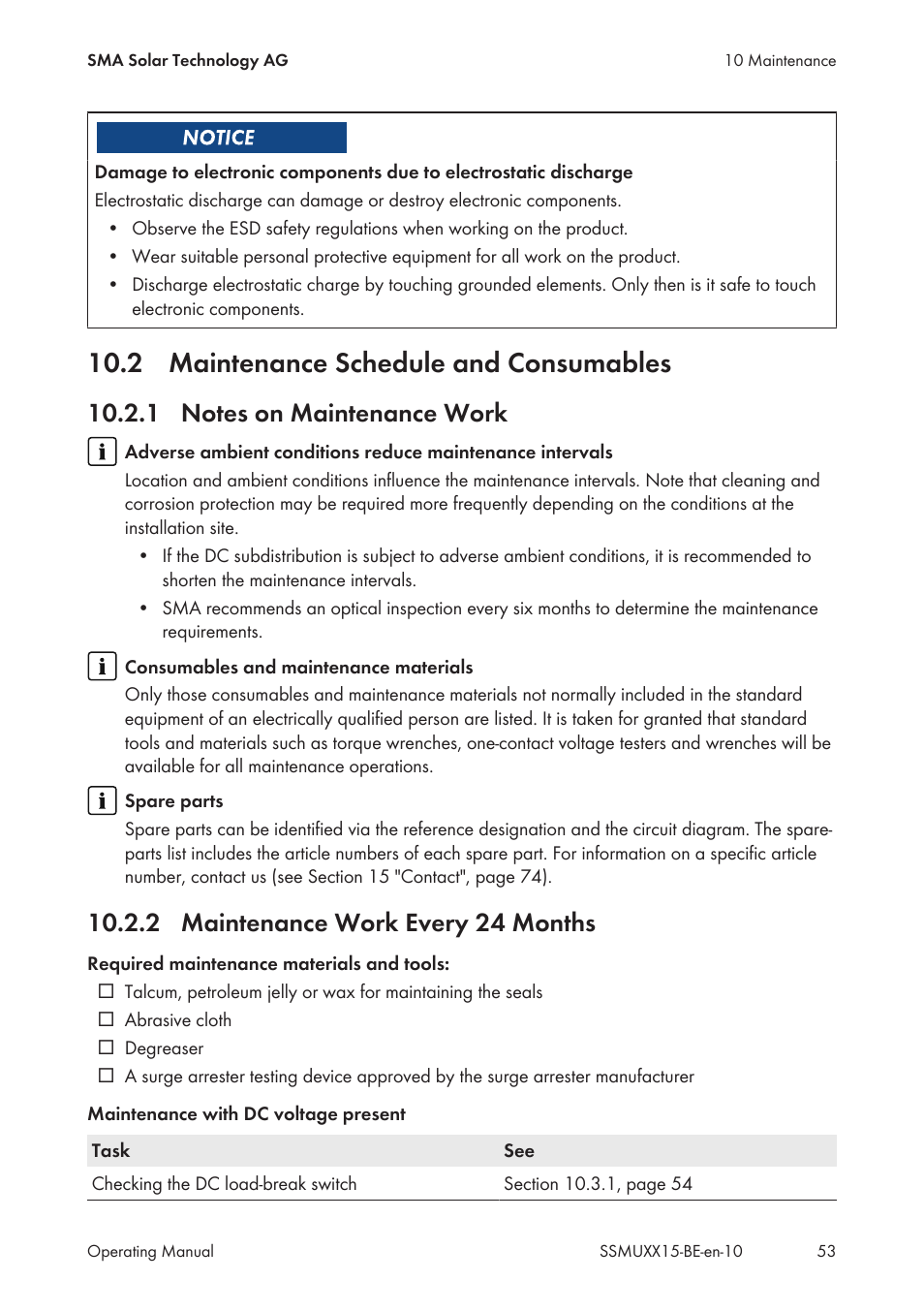 2 maintenance schedule and consumables, 1 notes on maintenance work, 2 maintenance work every 24 months | SMA SSM-U-1615 User Manual | Page 53 / 76