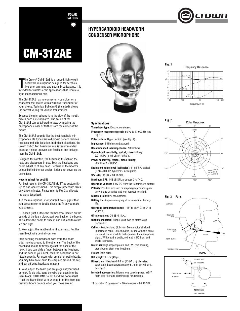Crown Audio CM-312AE User Manual | 2 pages