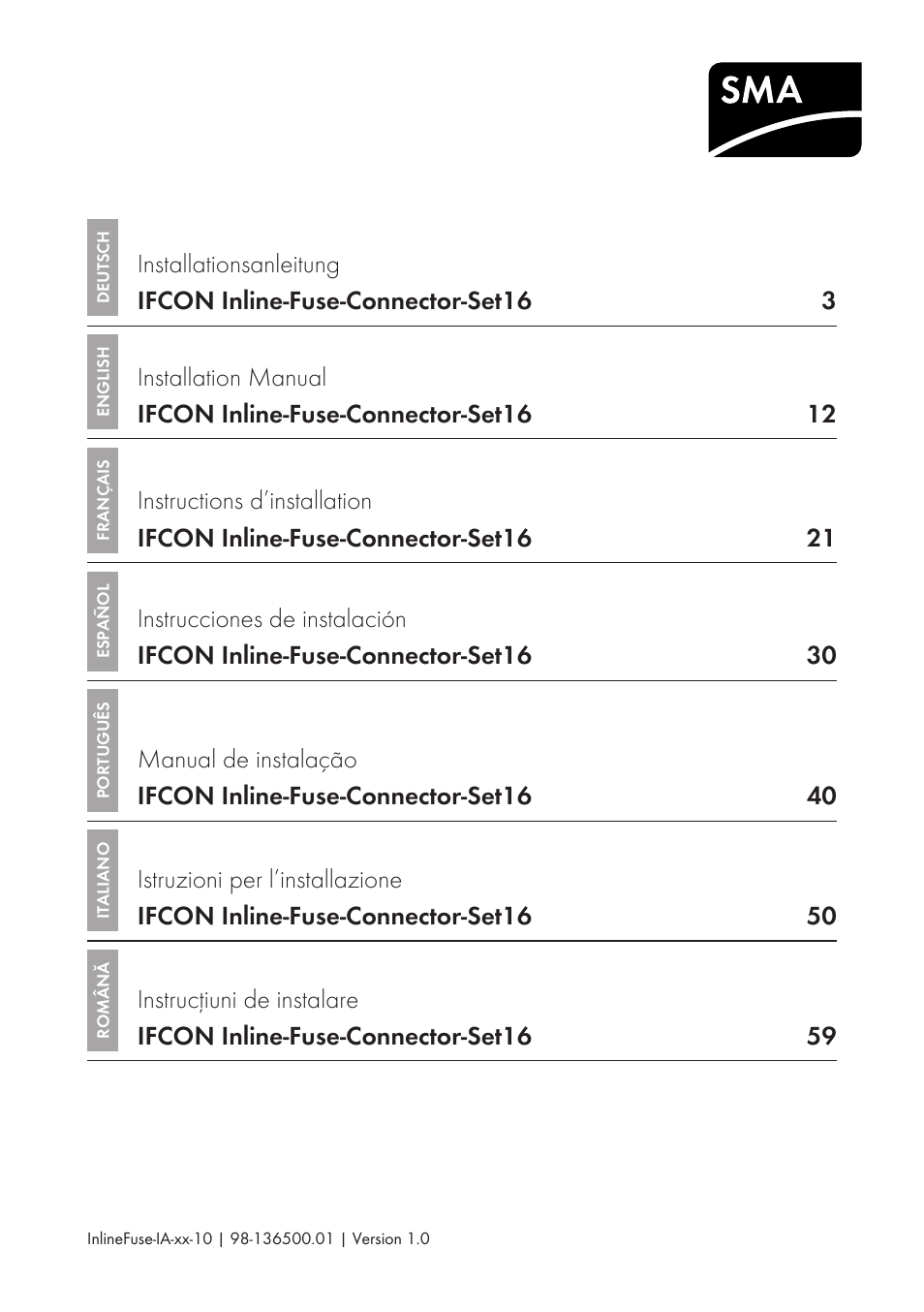 SMA IFCON Inline-Fuse-Connector-Set16 User Manual | 88 pages