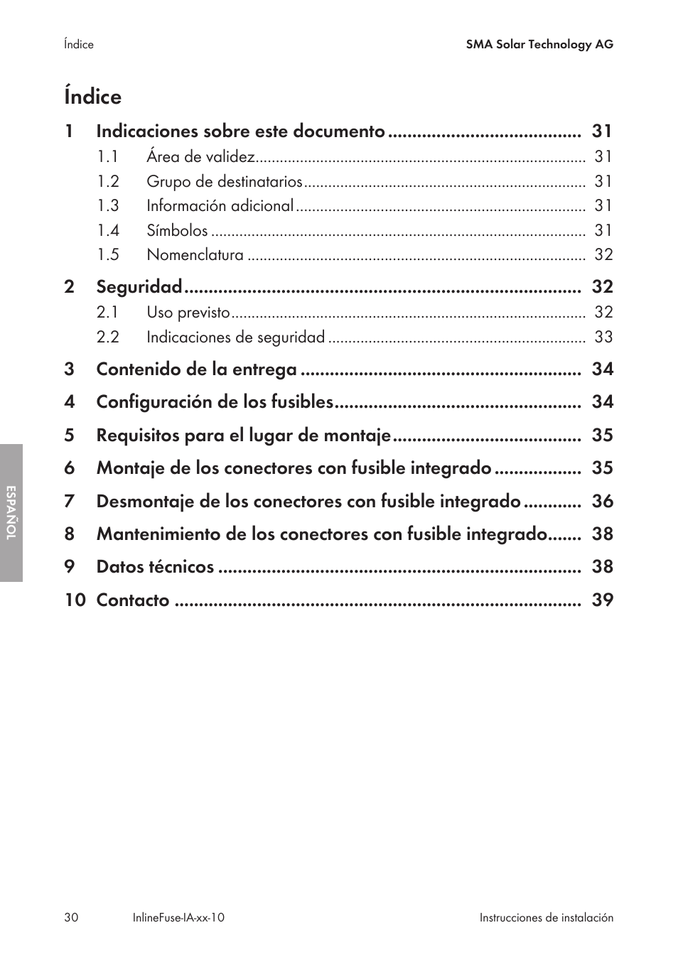 Índice | SMA IFCON Inline-Fuse-Connector-Set16 User Manual | Page 30 / 88