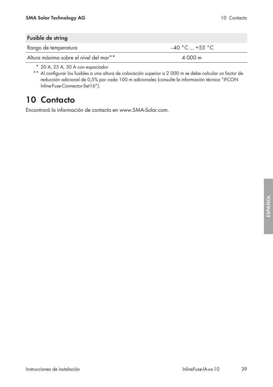 10 contacto | SMA IFCON Inline-Fuse-Connector-Set16 User Manual | Page 39 / 88