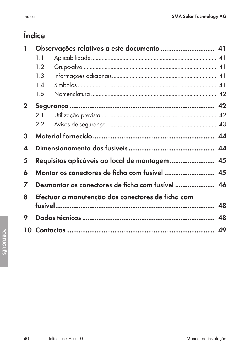 Índice | SMA IFCON Inline-Fuse-Connector-Set16 User Manual | Page 40 / 88