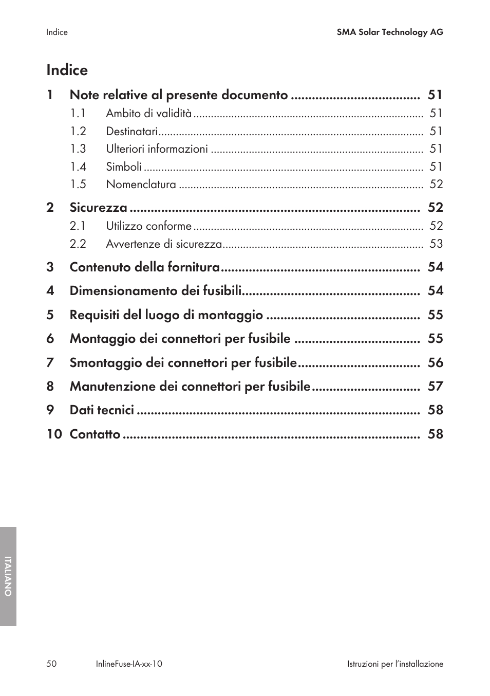 Indice | SMA IFCON Inline-Fuse-Connector-Set16 User Manual | Page 50 / 88