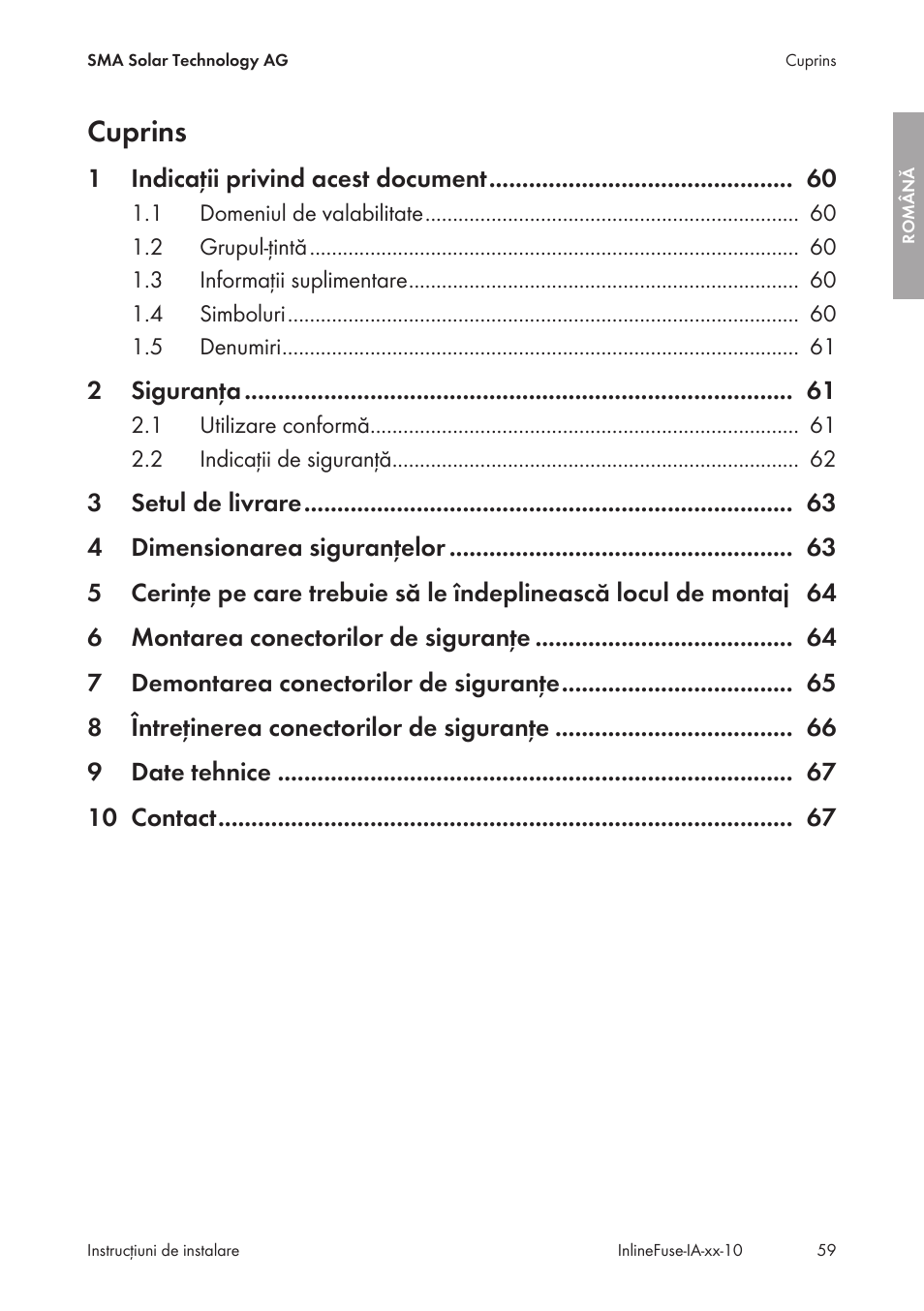 Cuprins | SMA IFCON Inline-Fuse-Connector-Set16 User Manual | Page 59 / 88