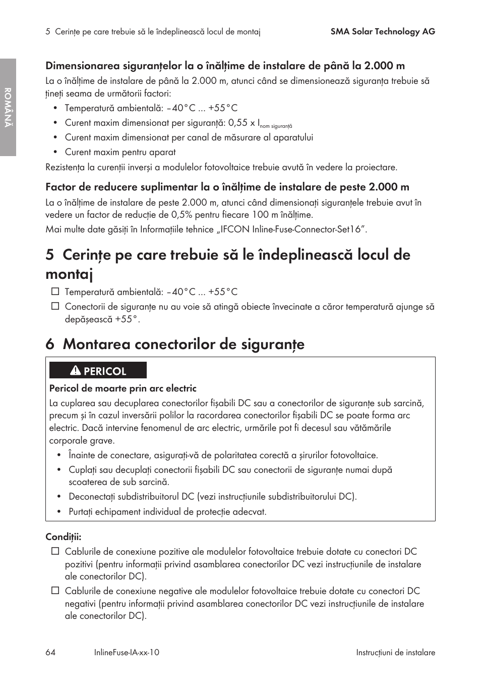 6 montarea conectorilor de siguranţe, Montarea conectorilor de siguranţe | SMA IFCON Inline-Fuse-Connector-Set16 User Manual | Page 64 / 88