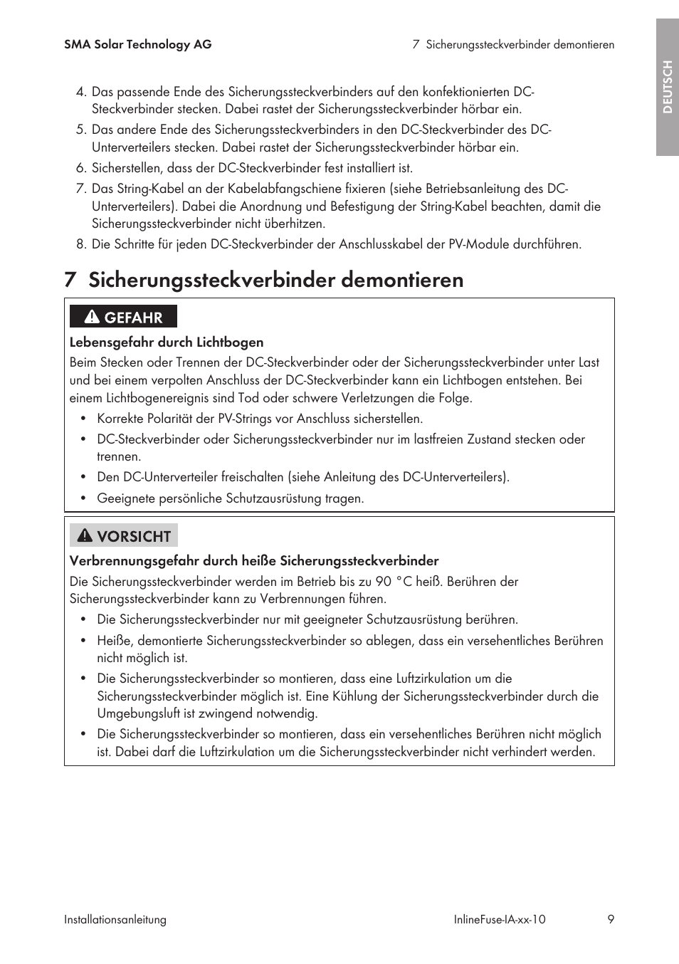 7 sicherungssteckverbinder demontieren, Sicherungssteckverbinder demontieren | SMA IFCON Inline-Fuse-Connector-Set16 User Manual | Page 9 / 88