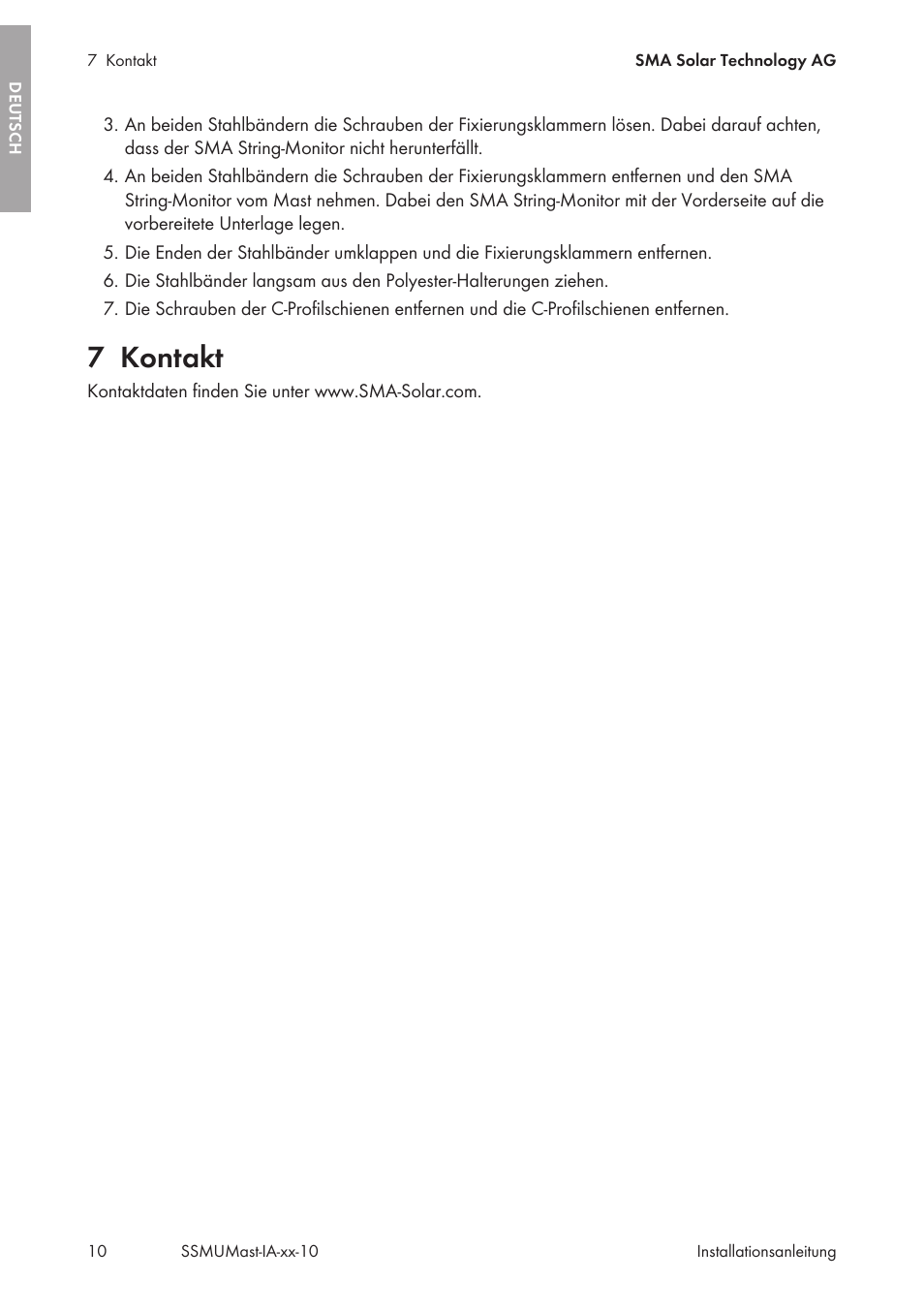 7 kontakt, Kontakt | SMA String-Monitors Pole Mounting Set User Manual | Page 10 / 74