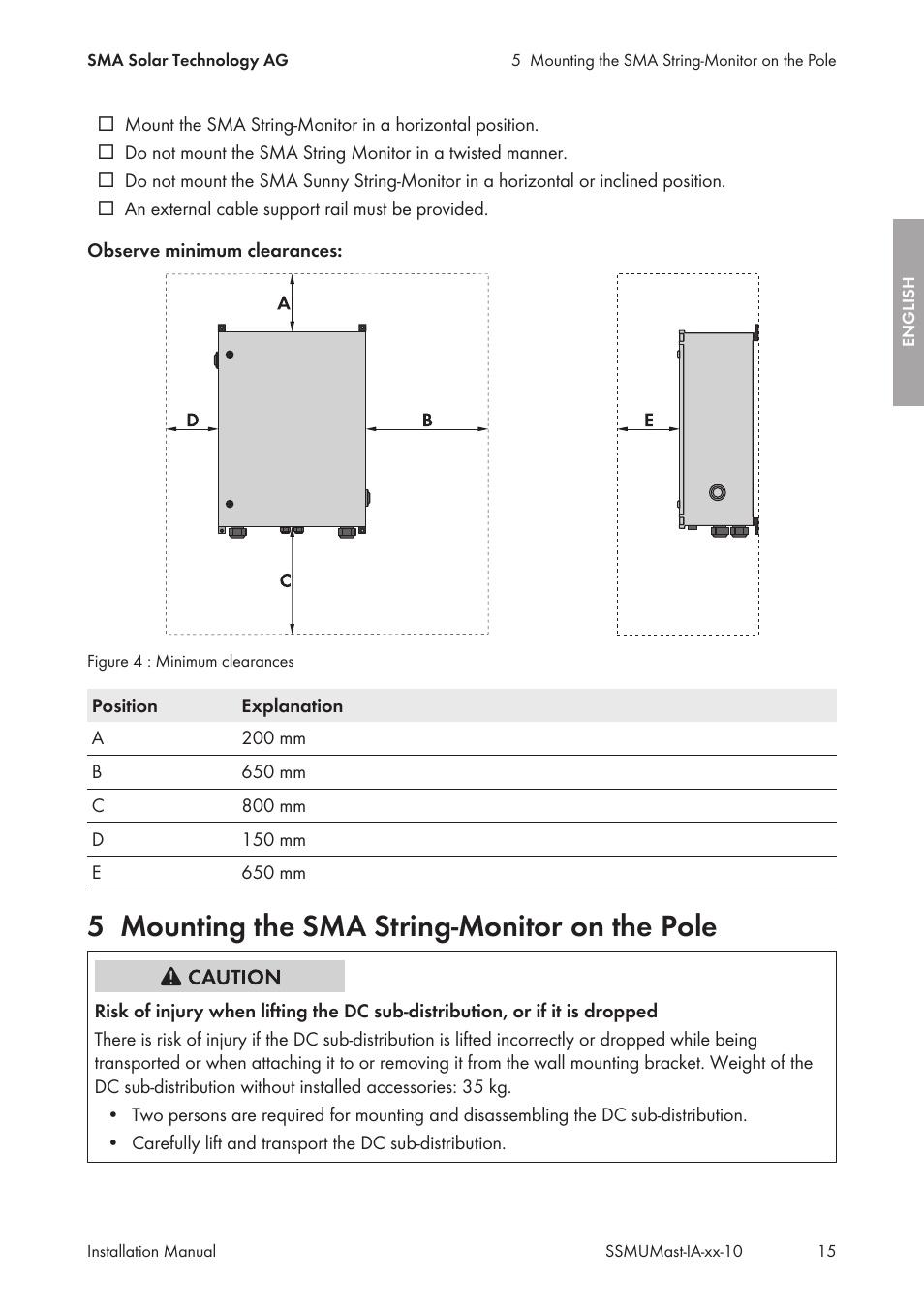 5 mounting the sma string-monitor on the pole, Mounting the sma string-monitor on the pole | SMA String-Monitors Pole Mounting Set User Manual | Page 15 / 74