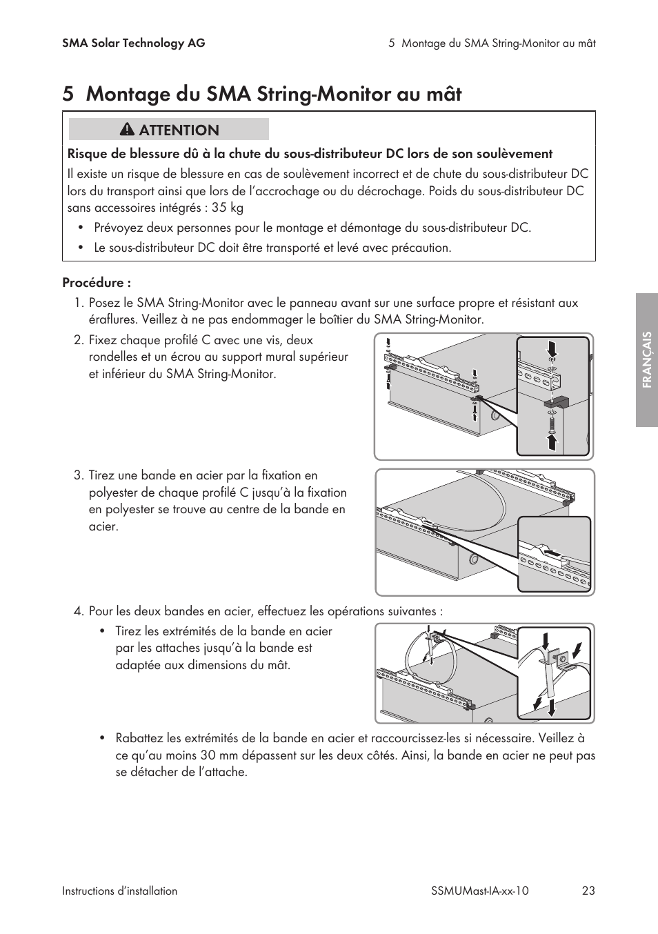 5 montage du sma string‑monitor au mât, Montage du sma string‑monitor au mât | SMA String-Monitors Pole Mounting Set User Manual | Page 23 / 74