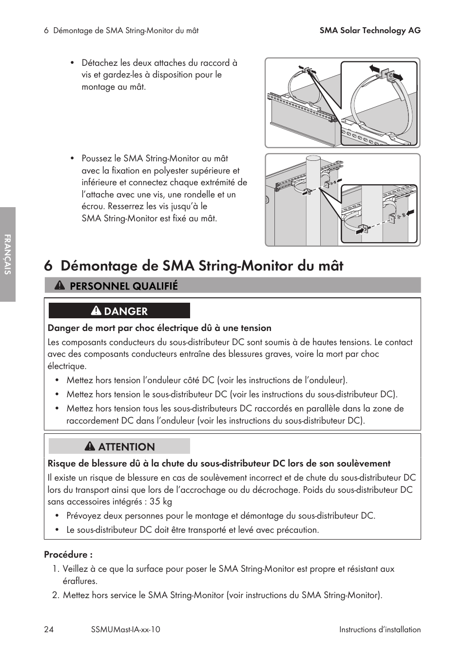 6 démontage de sma string‑monitor du mât, Démontage de sma string‑monitor du mât | SMA String-Monitors Pole Mounting Set User Manual | Page 24 / 74