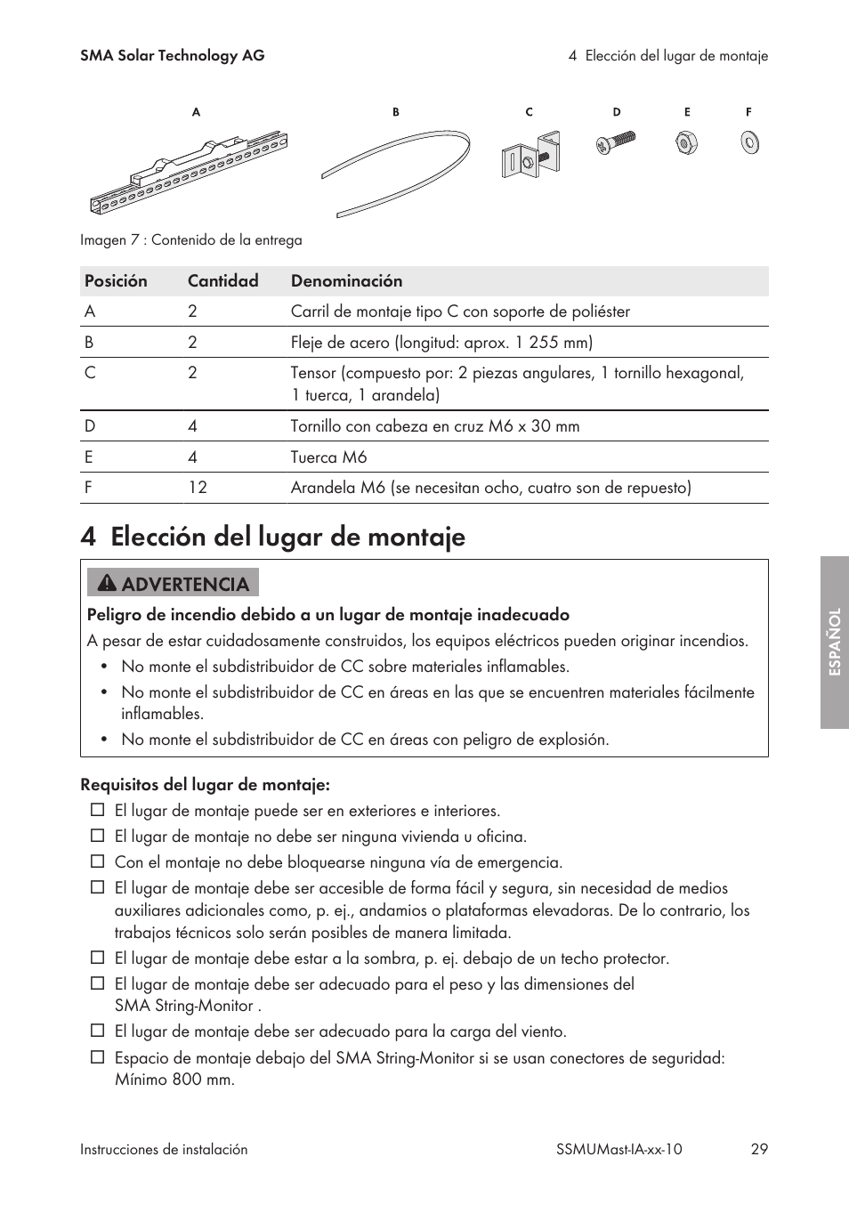 4 elección del lugar de montaje, Elección del lugar de montaje | SMA String-Monitors Pole Mounting Set User Manual | Page 29 / 74