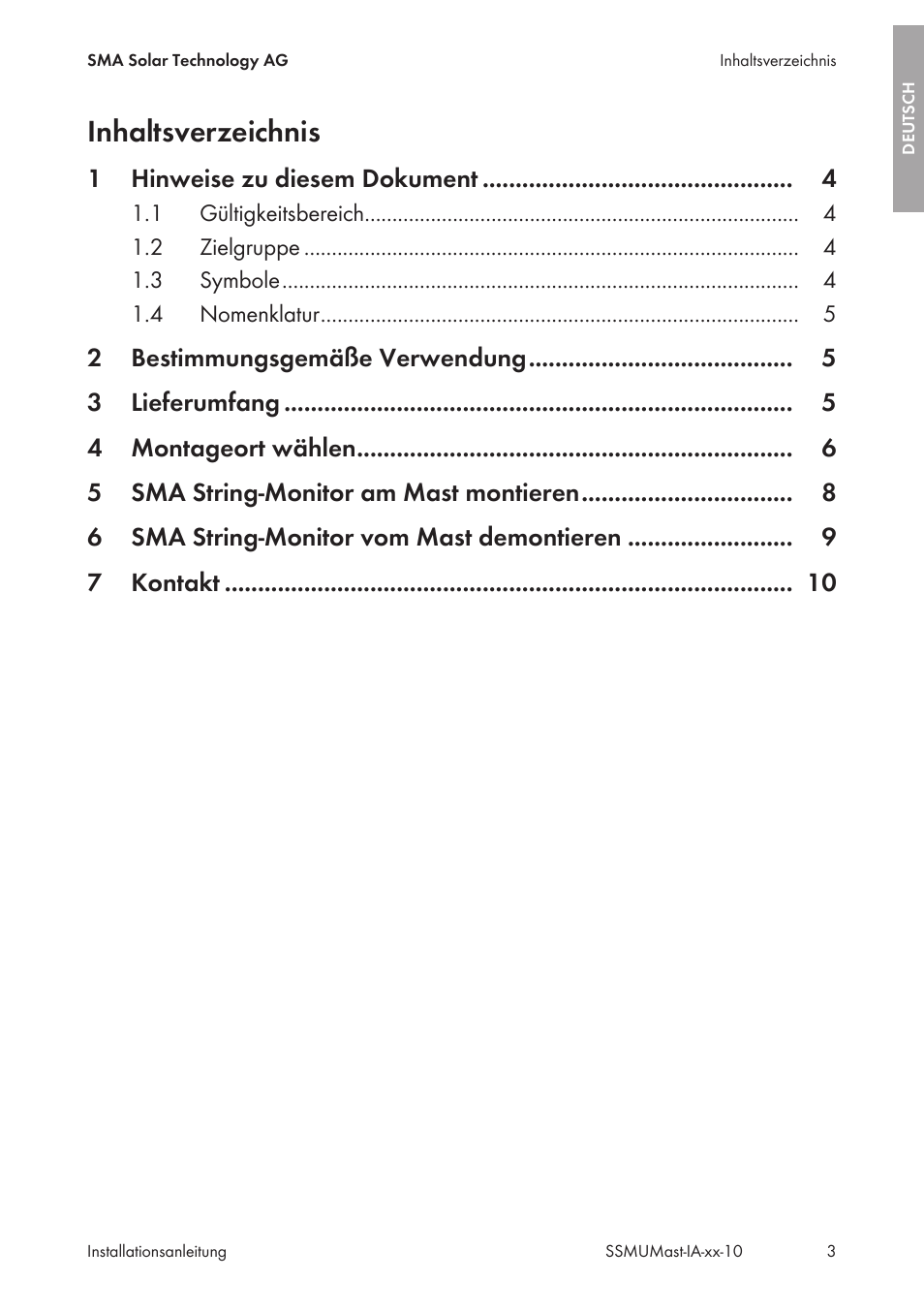 SMA String-Monitors Pole Mounting Set User Manual | Page 3 / 74