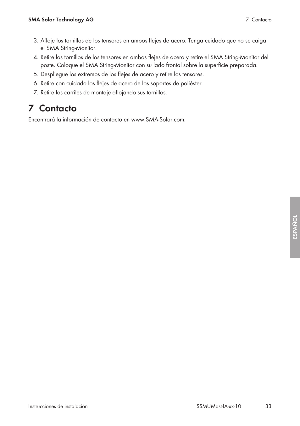 7 contacto, Contacto | SMA String-Monitors Pole Mounting Set User Manual | Page 33 / 74